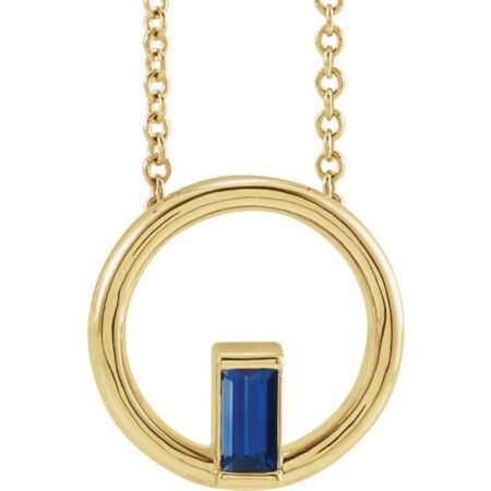 14k Yellow Natural Blue Sapphire Circle 16-18' Necklace
