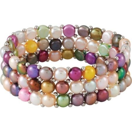 Sterling Silver Cultured Multi-color Freshwater Pearl Stretch 7' Bracelet