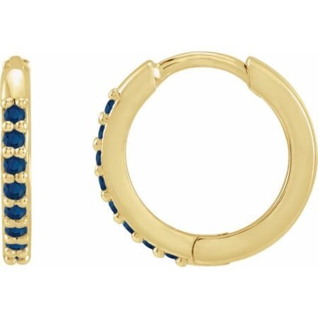 14k Yellow Lab-grown Blue Sapphire Hinged 12.5 Mm Hoop Earrings
