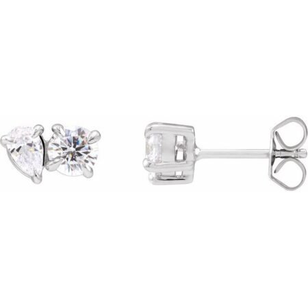 14k White 1 1/6 Ctw Lab-grown Diamond Two-stone Stud Earrings