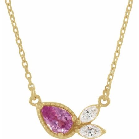 14k Yellow Natural Pink Sapphire & 1/6 Ctw Natural Diamond 18' Necklace