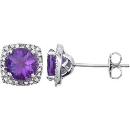 Sterling Silver Natural Amethyst & .015 Ctw Natural Diamond Earrings