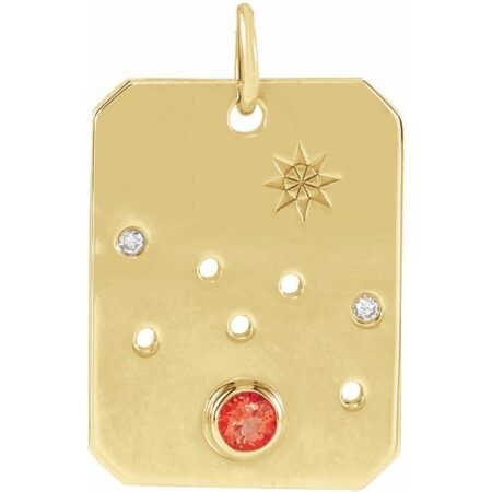 14k Yellow Natural Mexican Fire Opal & .01 Ctw Natural Diamond Taurus Constellation Pendant