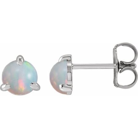 14k White Cabochon Natural White Opal Stud Earrings