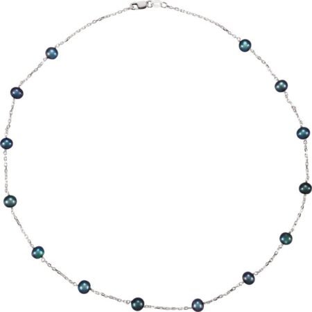 Sterling Silver Cultured Black Freshwater Pearl 14-station 18' Necklace
