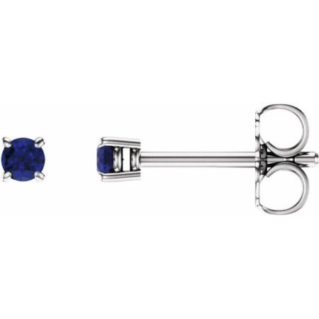 14k White 2.5 Mm Natural Blue Sapphire Earrings