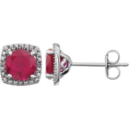 Sterling Silver Lab-grown Ruby & .015 Ctw Natural Diamond Earrings