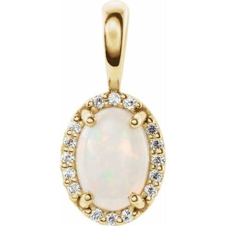 14k Yellow Natural White Opal & .04 Ctw Natural Diamond Halo-style Pendant