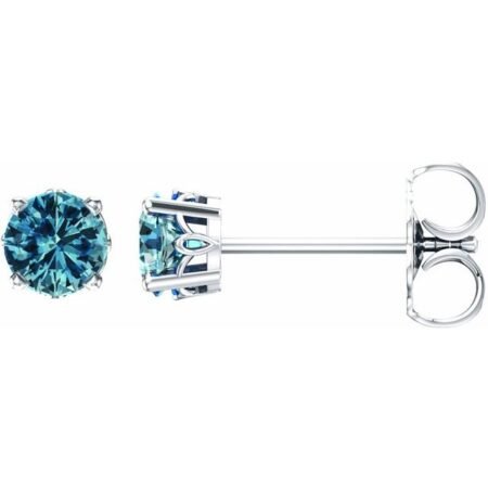14k White Natural Swiss Blue Topaz 4-prong Scroll Setting® Stud Earrings