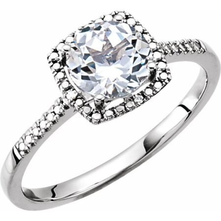 Sterling Silver Lab-grown White Sapphire & .01 Ctw Natural Diamond Ring