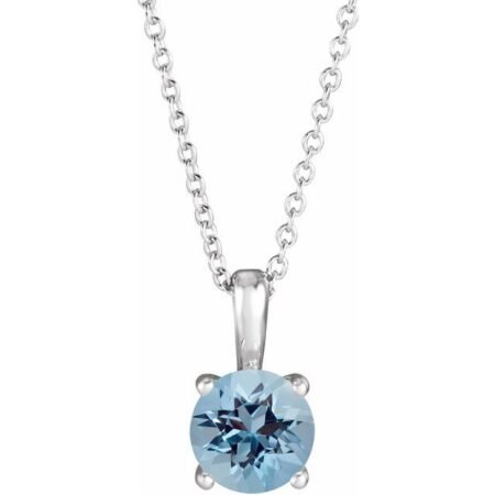 14k White 6 Mm Natural Aquamarine 16-18' Necklace