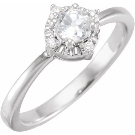 Sterling Silver Lab-grown White Sapphire & .04 Ctw Natural Diamond Halo-style Ring
