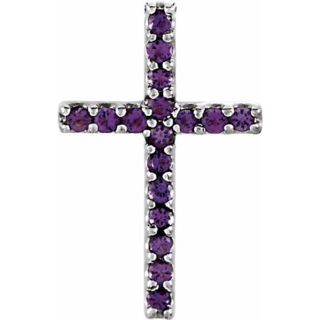 14k White Natural Amethyst Petite Cross Pendant