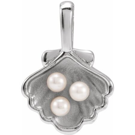Sterling Silver 3-stone Cultured White Seed Pearl Family Shell Charm/pendant