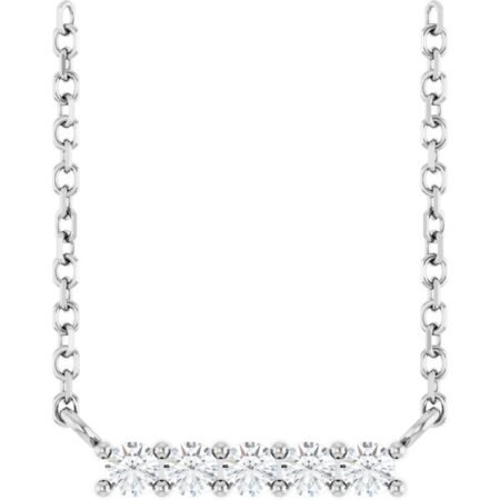 14k White Natural White Sapphire Bar 16' Necklace