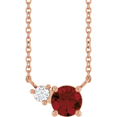 14k Rose Natural Mozambique Garnet & .06 Ct Natural Diamond 18' Necklace