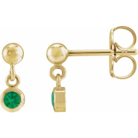 14k Yellow Lab-grown Emerald Bezel-set Earrings