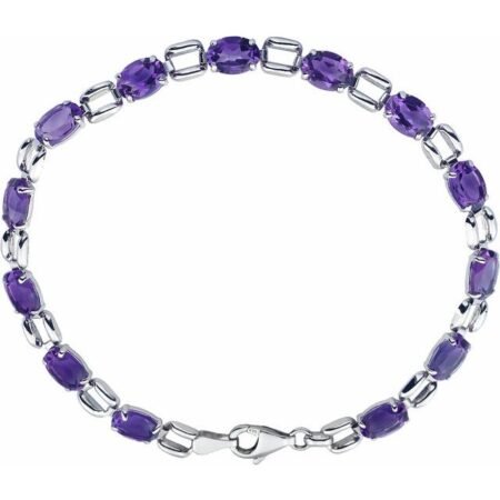 14k White 7x5 Mm Oval Natural Amethyst 7 1/4' Bracelet