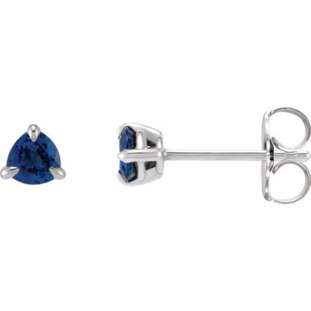 14k White 3.5 Mm Natural Blue Sapphire Stud Earrings