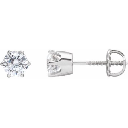 14k White 5.25 Mm  Imitation White Cubic Zirconia Stud Earrings