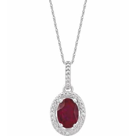 Sterling Silver Lab-grown Ruby & .01 Ctw Natural Diamond 18' Necklace