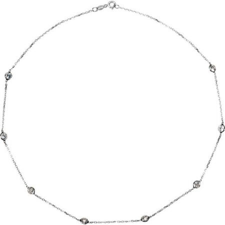 Sterling Silver 4 Mm Round Imitation White Cubic Zirconia 8-station 16' Necklace