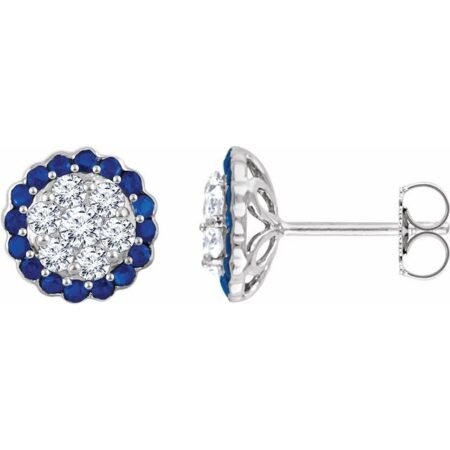 14k White Natural Blue Sapphire & 5/8 Ctw Natural Diamond Earrings