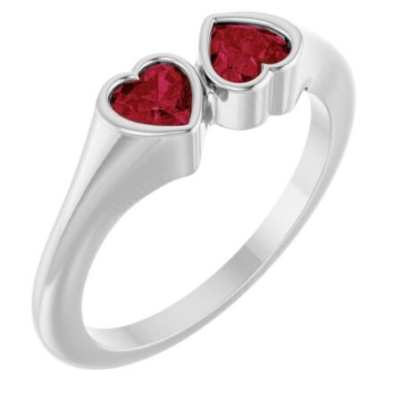 14k White Lab-grown Ruby Two-stone Ring
