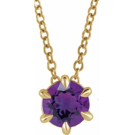 14k Yellow 4 Mm Natural Amethyst Solitaire 16-18' Necklace