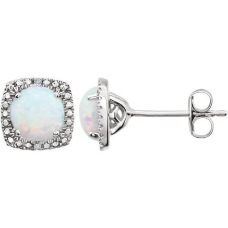 Sterling Silver Lab-grown Opal & .015 Ctw Natural Diamond Earrings