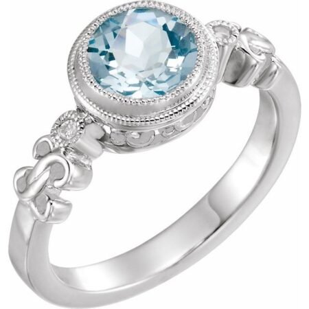14k White Natural Aquamarine & .02 Ctw Natural Diamond Ring
