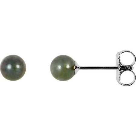 14k White 4 Mm Cultured Black Akoya Pearl Earrings