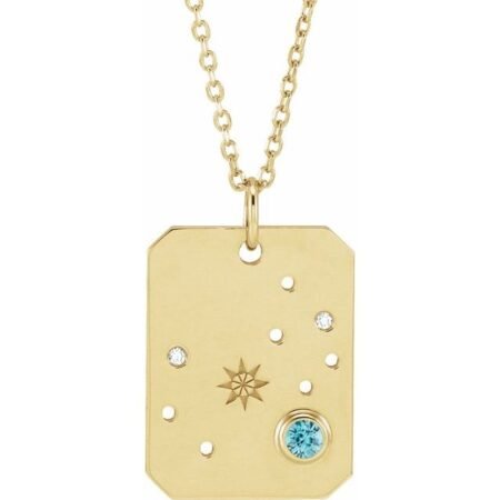 14k Yellow Natural Blue Zircon & .01 Ctw Natural Diamond Scorpio Constellation 16-18' Necklace