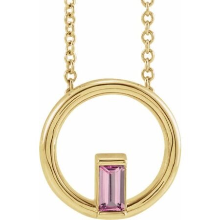 14k Yellow Natural Pink Tourmaline Circle 16-18' Necklace