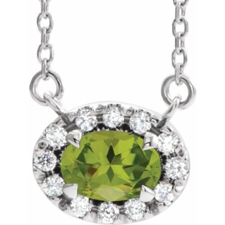 14k White 7x5 Mm Natural Peridot & 1/6 Ctw Natural Diamond 18' Necklace