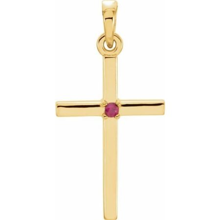 14k Yellow Natural Ruby Cross Pendant