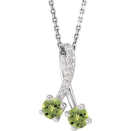 Sterling Silver Natural Peridot & .05 Ctw Natural Diamond 16-18' Necklace