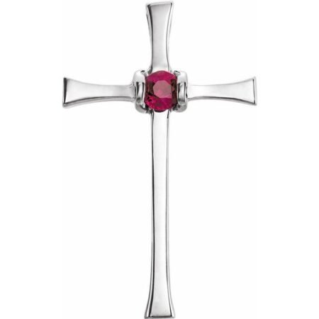 14k White Natural Ruby Cross Pendant