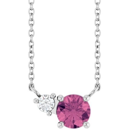14k White Natural Pink Tourmaline & .06 Ct Natural Diamond 18' Necklace