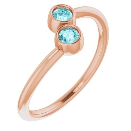 14k Rose Natural Blue Zircon Two-stone Ring