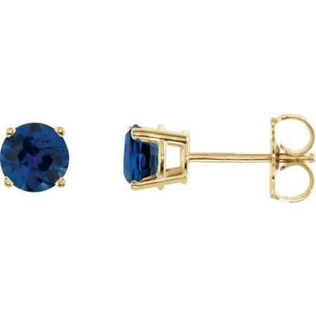 14k Yellow 5 Mm Natural Blue Sapphire Earrings