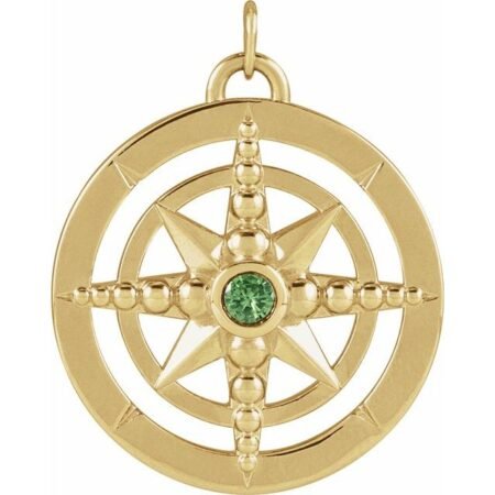 14k Yellow Natural Tsavorite Garnet Compass Pendant