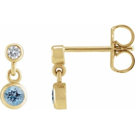 14k Yellow Natural Aquamarine & .05 Ctw Natural Diamond Two-stone Earrings