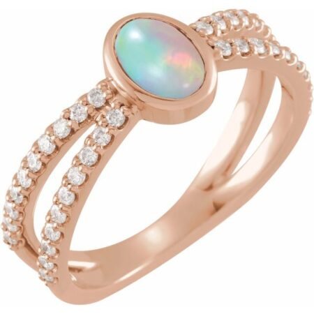 14k Rose Natural Ethiopian Opal & 3/8 Ctw Natural Diamond Ring