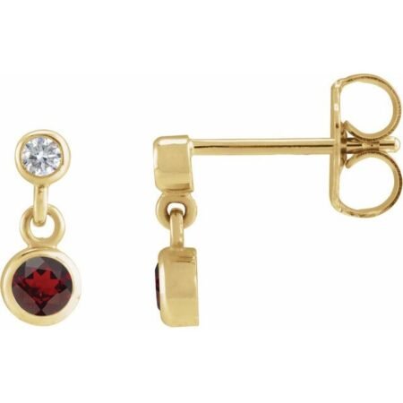 14k Yellow Natural Mozambique Garnet & .05 Ctw Natural Diamond Two-stone Earrings