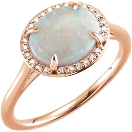 14k Rose Natural White Opal & .06 Ctw Natural Diamond Ring