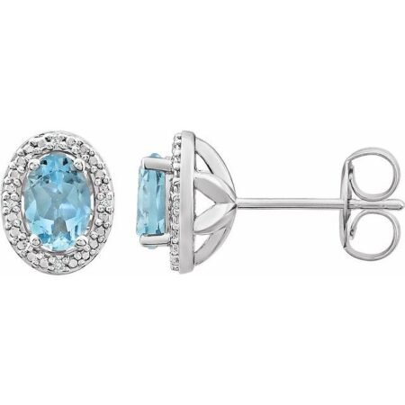 Sterling Silver Natural Sky Blue Topaz & .025 Ctw Natural Diamond Earrings