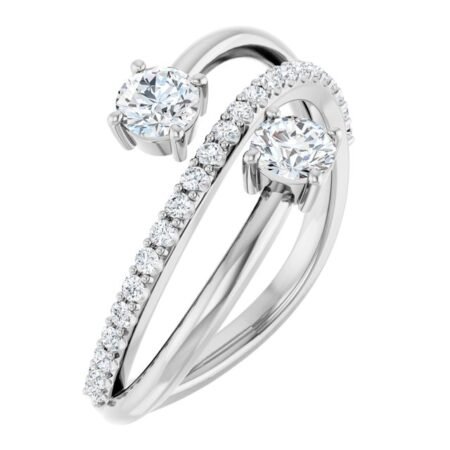 Sterling Silver 3/4 Ctw Natural Diamond Two-stone Ring