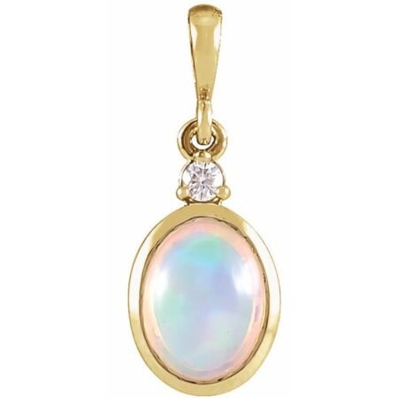 14k Yellow 6x4 Mm Natural Ethiopian Opal & .015 Ct Natural Diamond Pendant