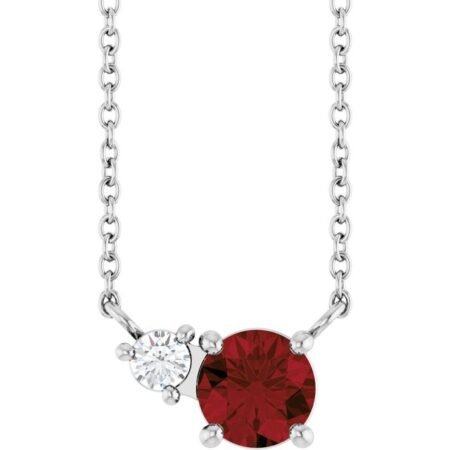 14k White Natural Mozambique Garnet & .06 Ct Natural Diamond 18' Necklace